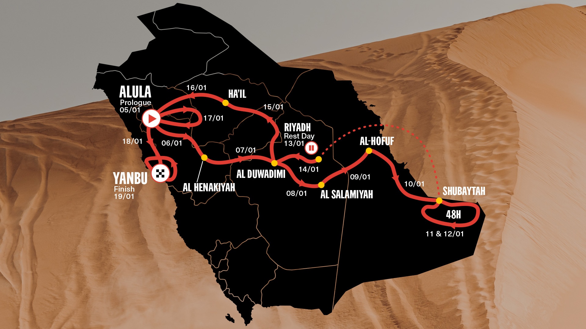 Routenplan der Rallye Dakar 2024