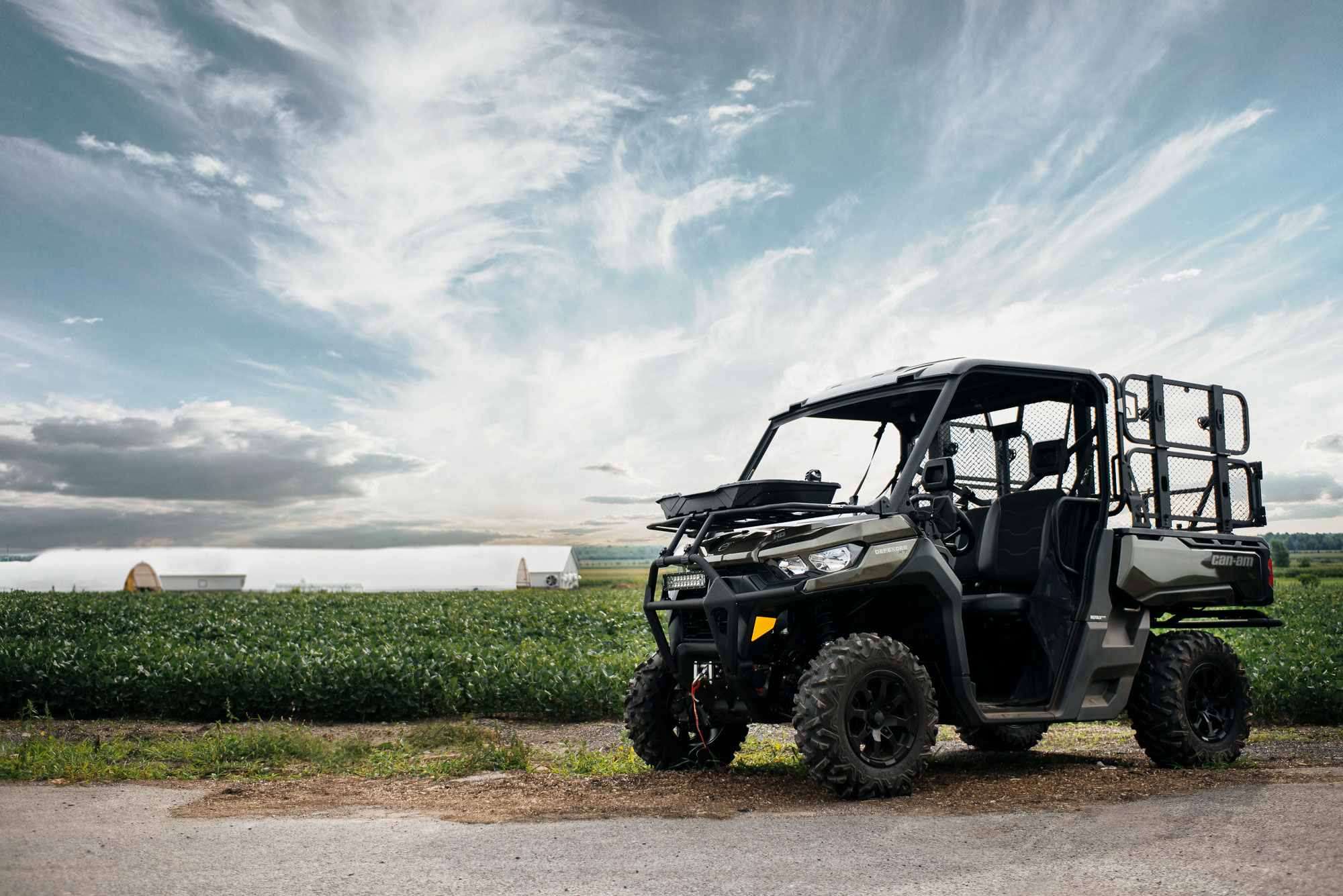 A customized Can-Am Defender XT side-by-side