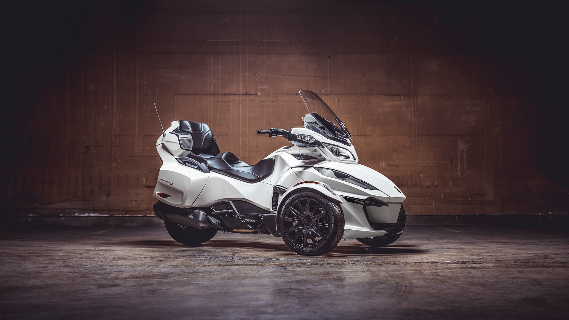 View of a white Can-Am Spyder