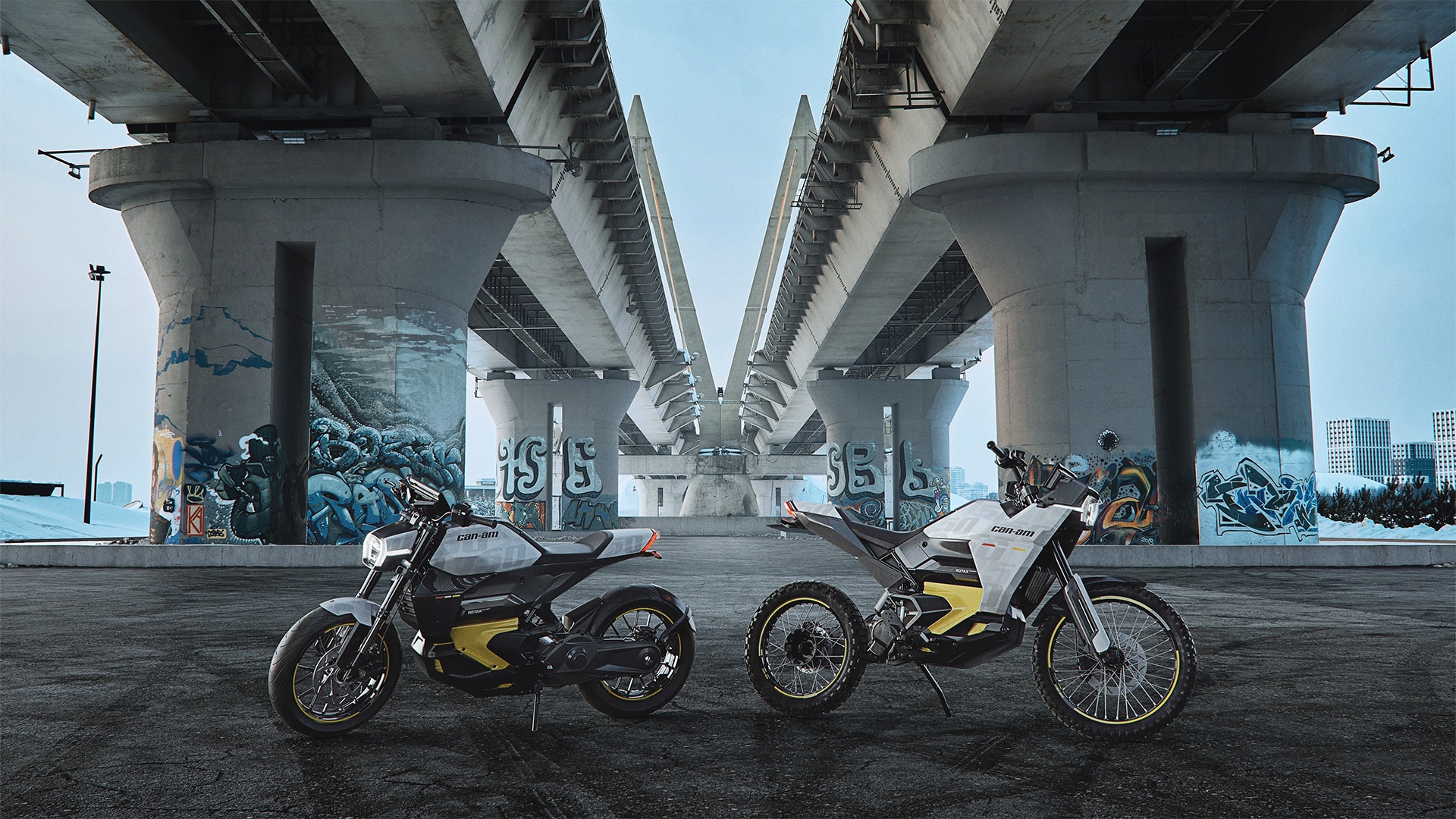 Can-Am electric motorcycles wrapped in 50th anniversary wrapping