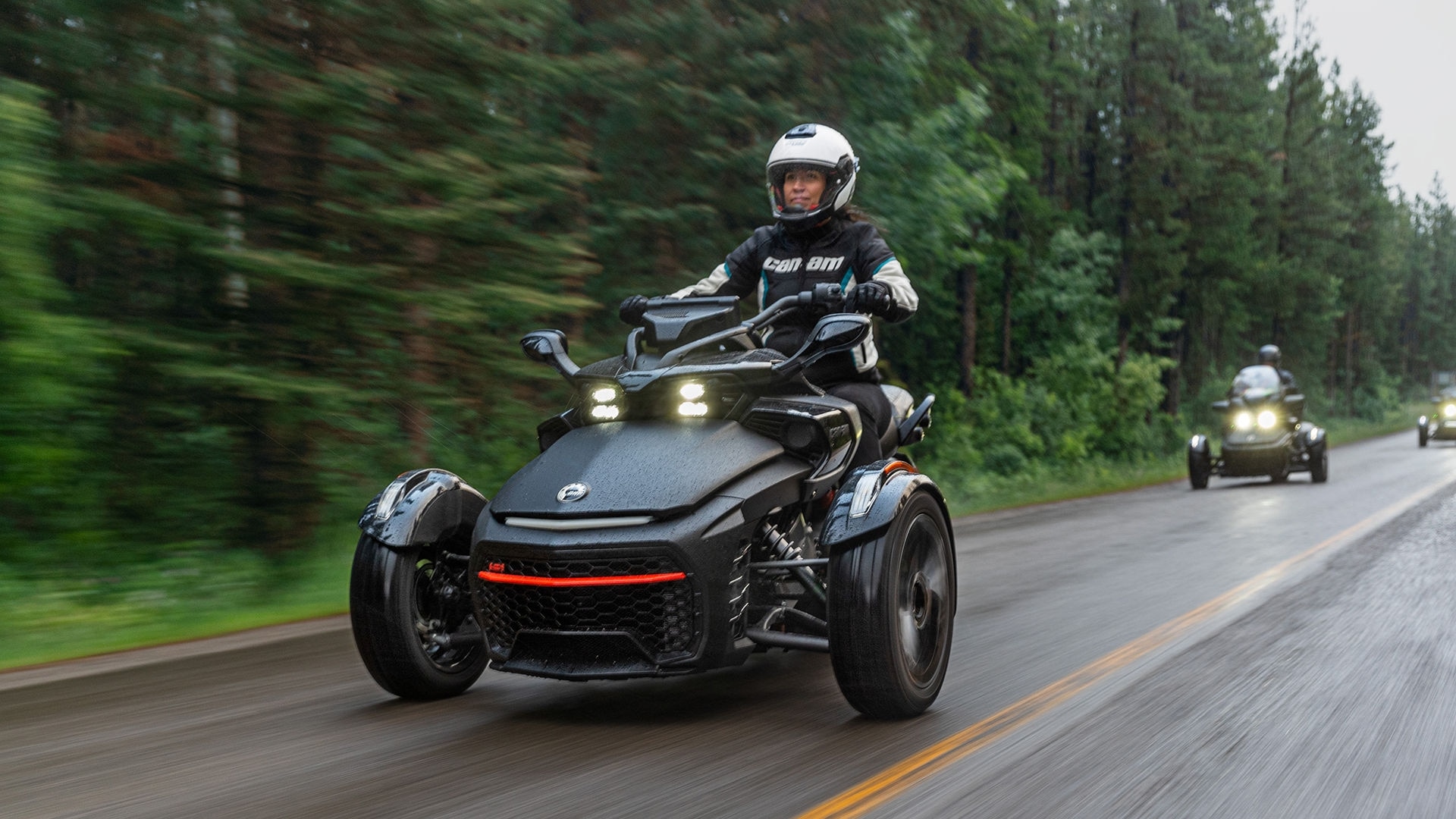 Can-Am Sypder F3 riding down the road