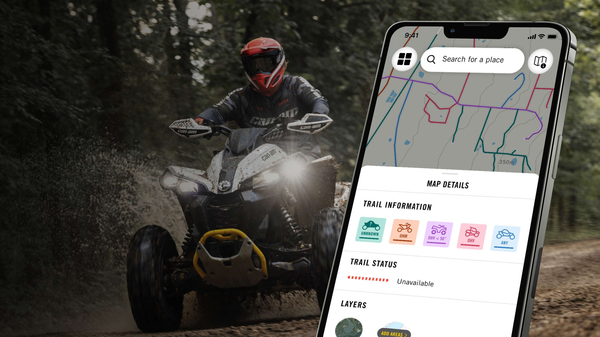View of the BRP GO! mobile app designed for ATV and side-by-side enthusiasts.