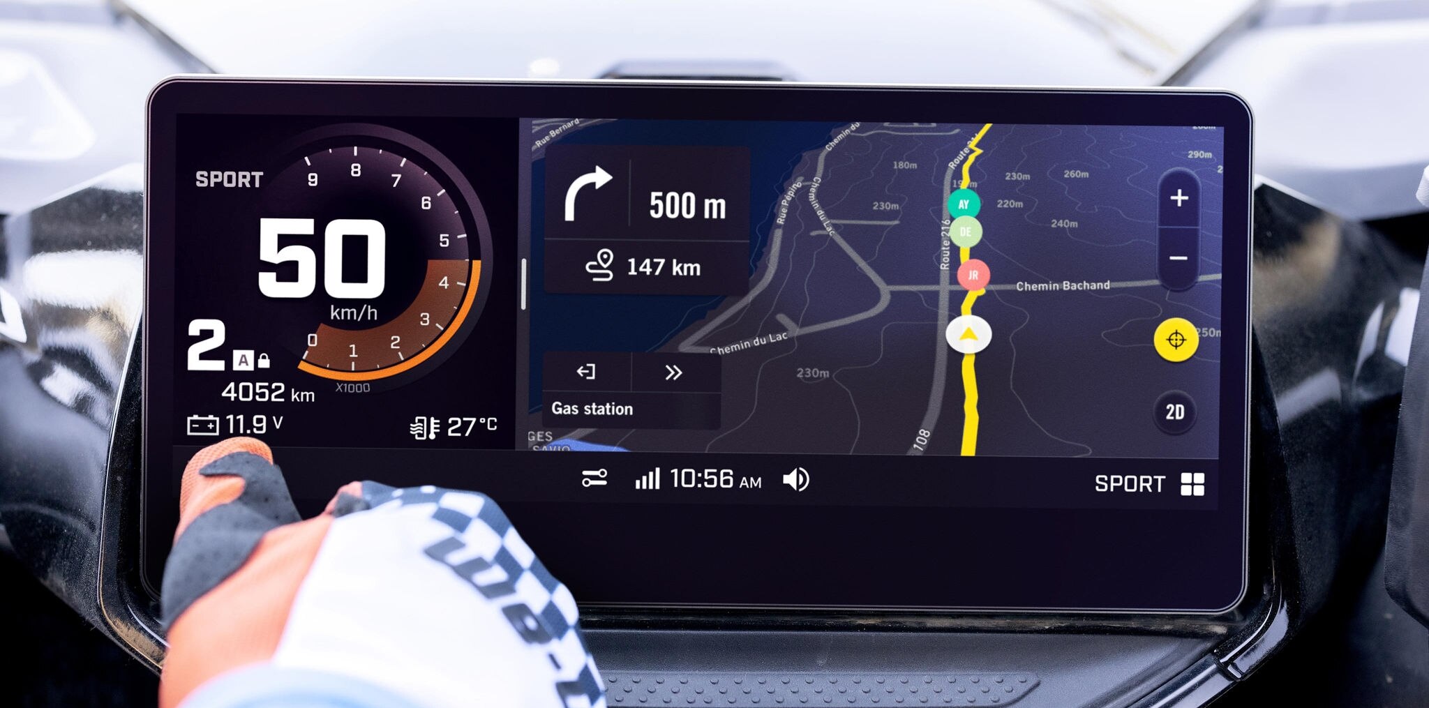 Close-up van het 10,25" touchscreen op de Can-Am Maverick R