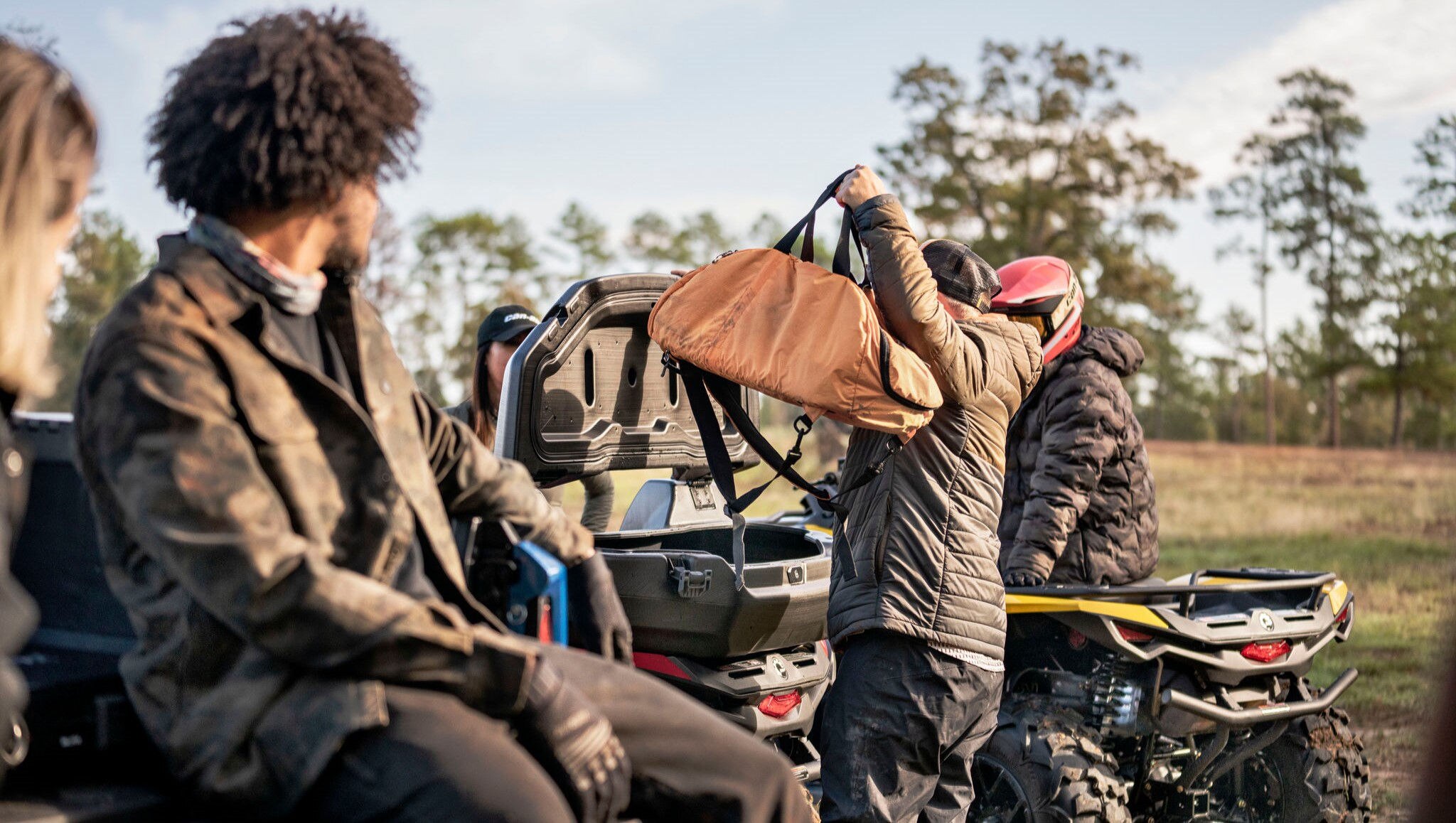 Can-Am Maverick X3 side-by-sides speeding in the desert.