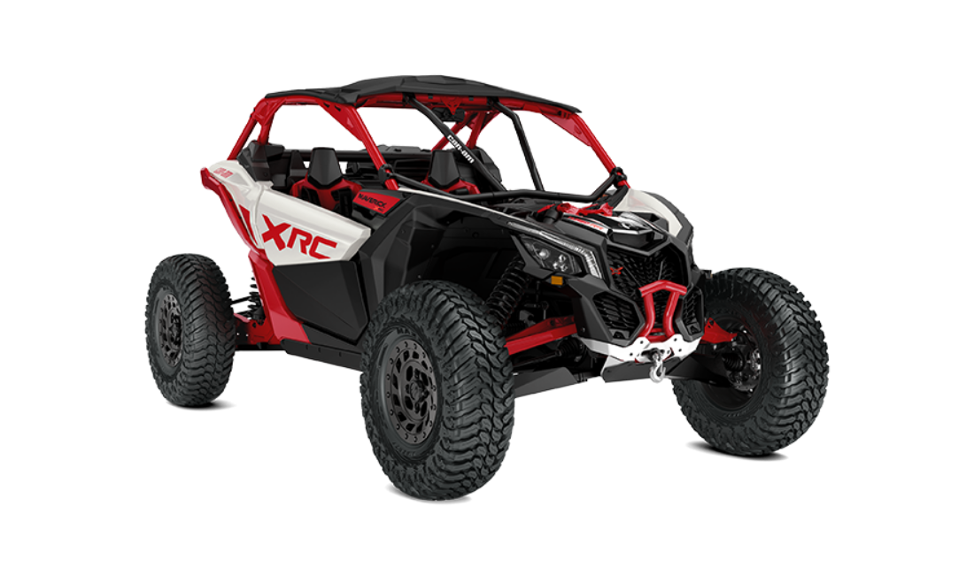 ORV-SSV-MY25-MaverickX3-XRC72-TurboRR-Hybrid-White-Legion-Red-SKU0009MSD00-Studio-34FR-INTL-1100x650 - 1