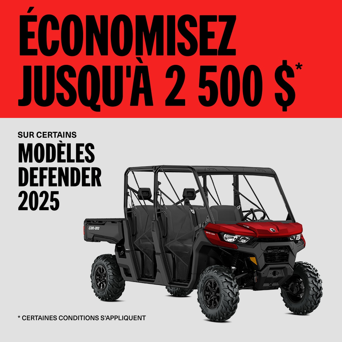 Économisez jusqu'à 2500$ sur certains modèles Defender 2025
