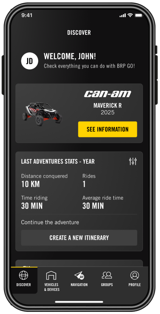 The ''Discover'' tab on the BRP GO! App 