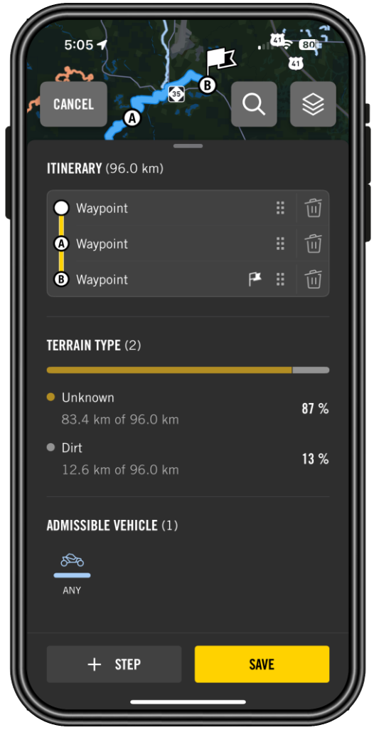 BRP GO! GPS features displayed on a mobile device
