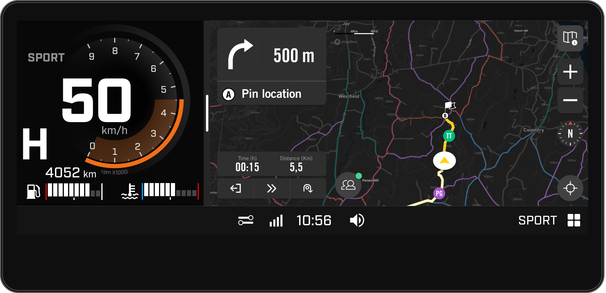 View of the on- and off-trail navigation screen available on Can-Am all-terrain vehicles