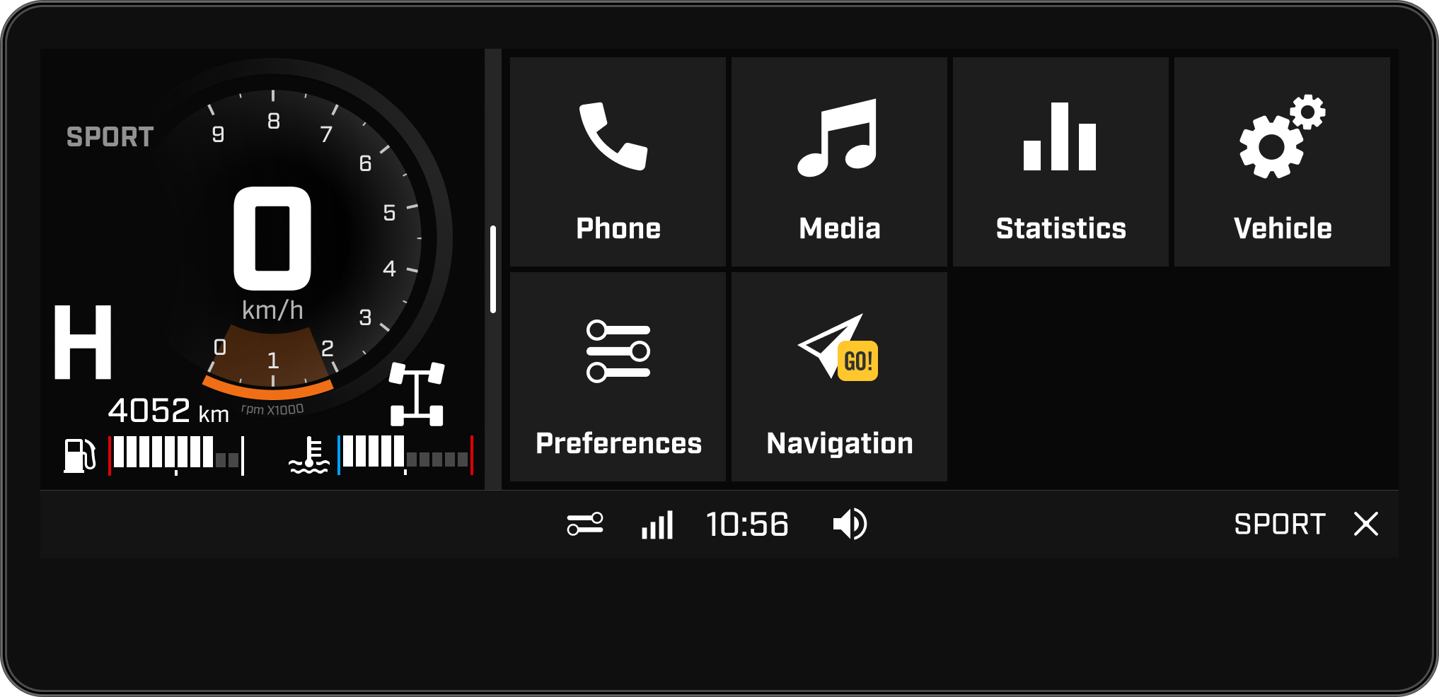 Applets disponíveis no touchscreen do quadriciclo