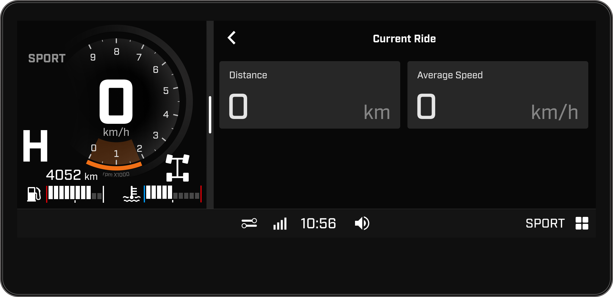 Display touchscreen para acompanhar estatísticas de pilotagem no quadriciclo