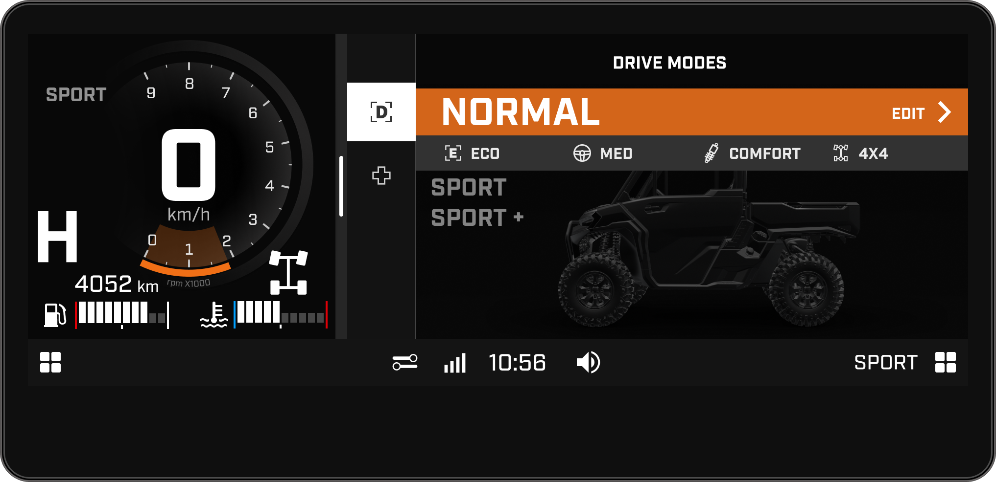 A touchscreen display to manage the drive modes on your Side-by-Side