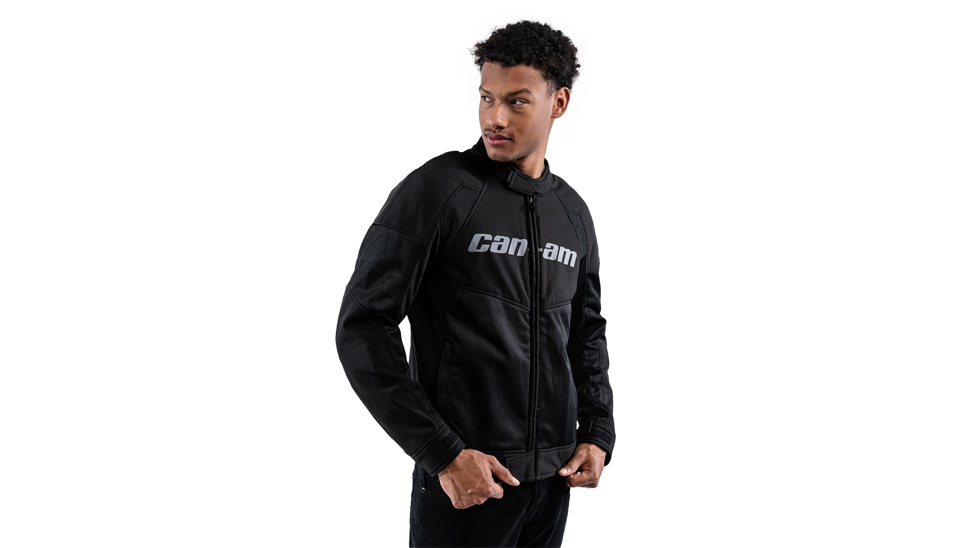 Can-Am model wearing Sythe Jacket