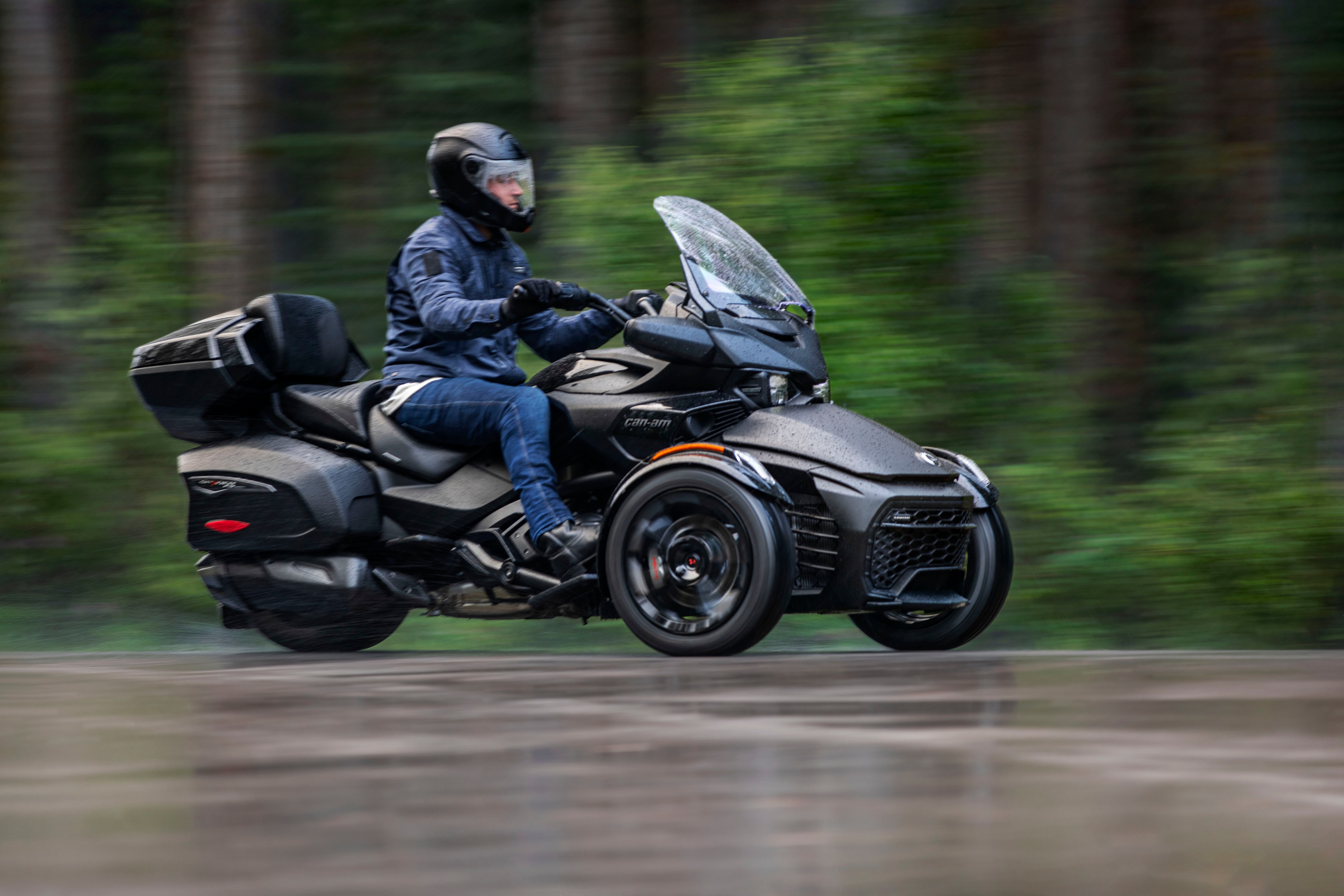 View of a Can-Am Spyder F3 Limited Cruiser in the forest