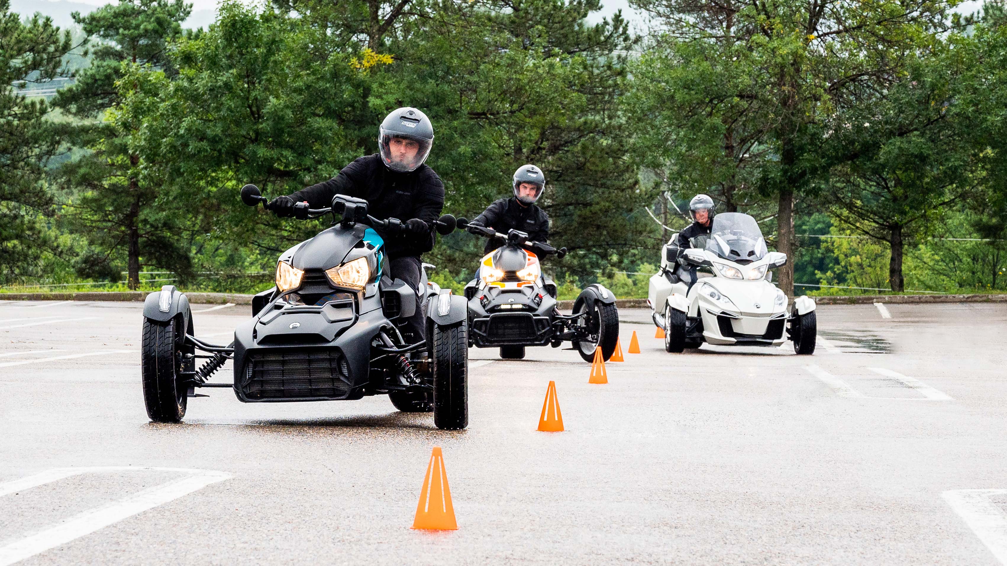 Students learning how to drive a 3-wheel vehicle with the Can-Am Rider Education Program