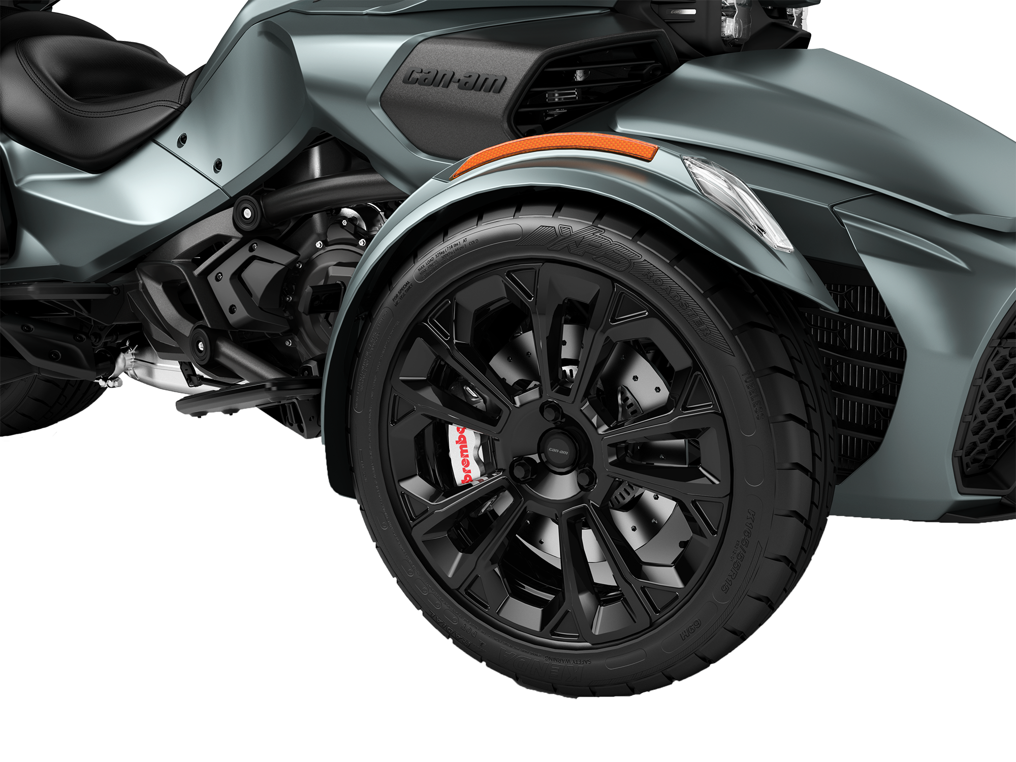 The wheel of a Can-Am Spyder equipped with a Brembo braking system