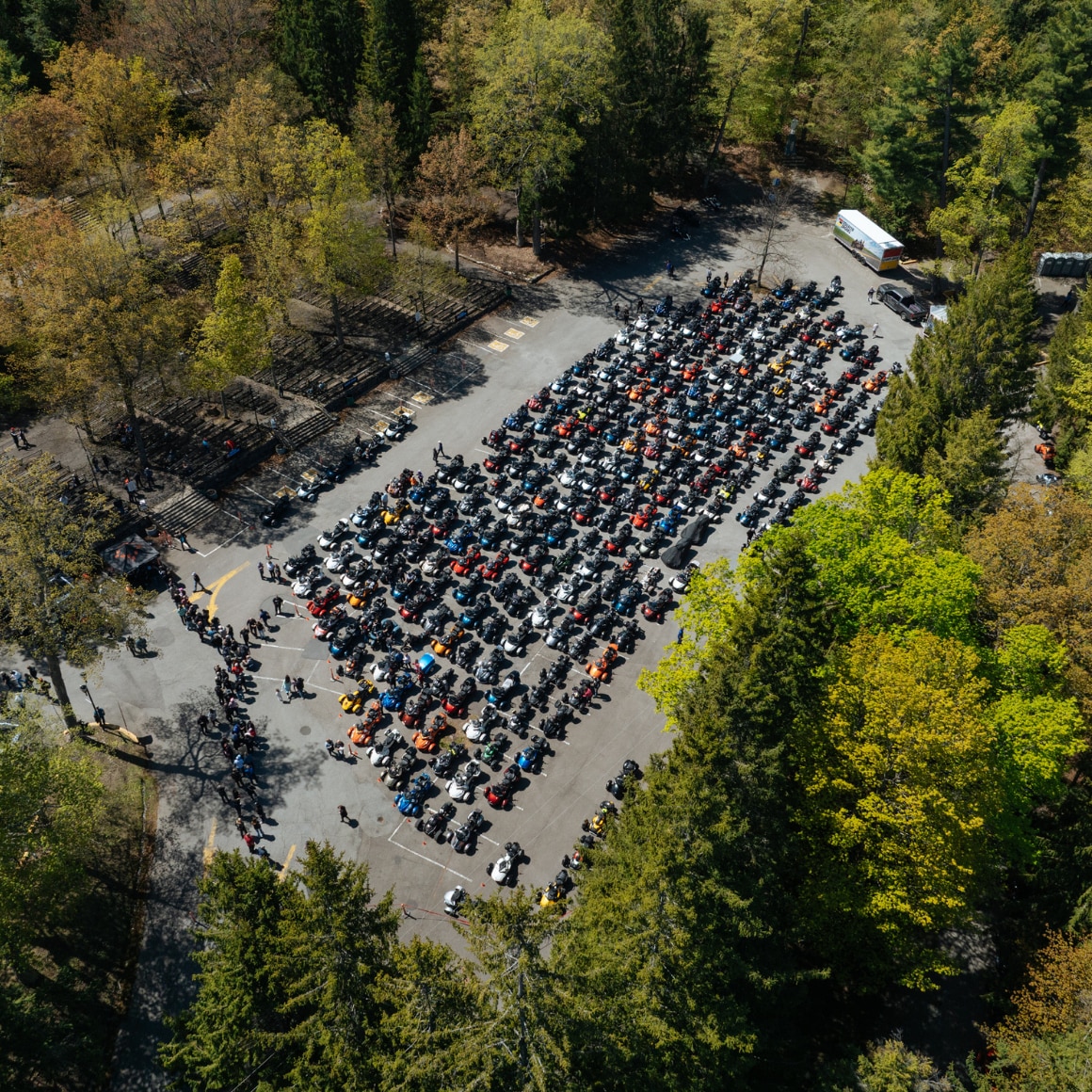Aerial view of hundreds of Can-Am 3-wheel vehicles during a 3 Wheel Collective event