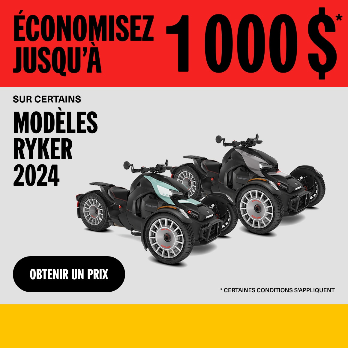 Économisez jusqu'à 1000$ sur les modèles Ryker 2024