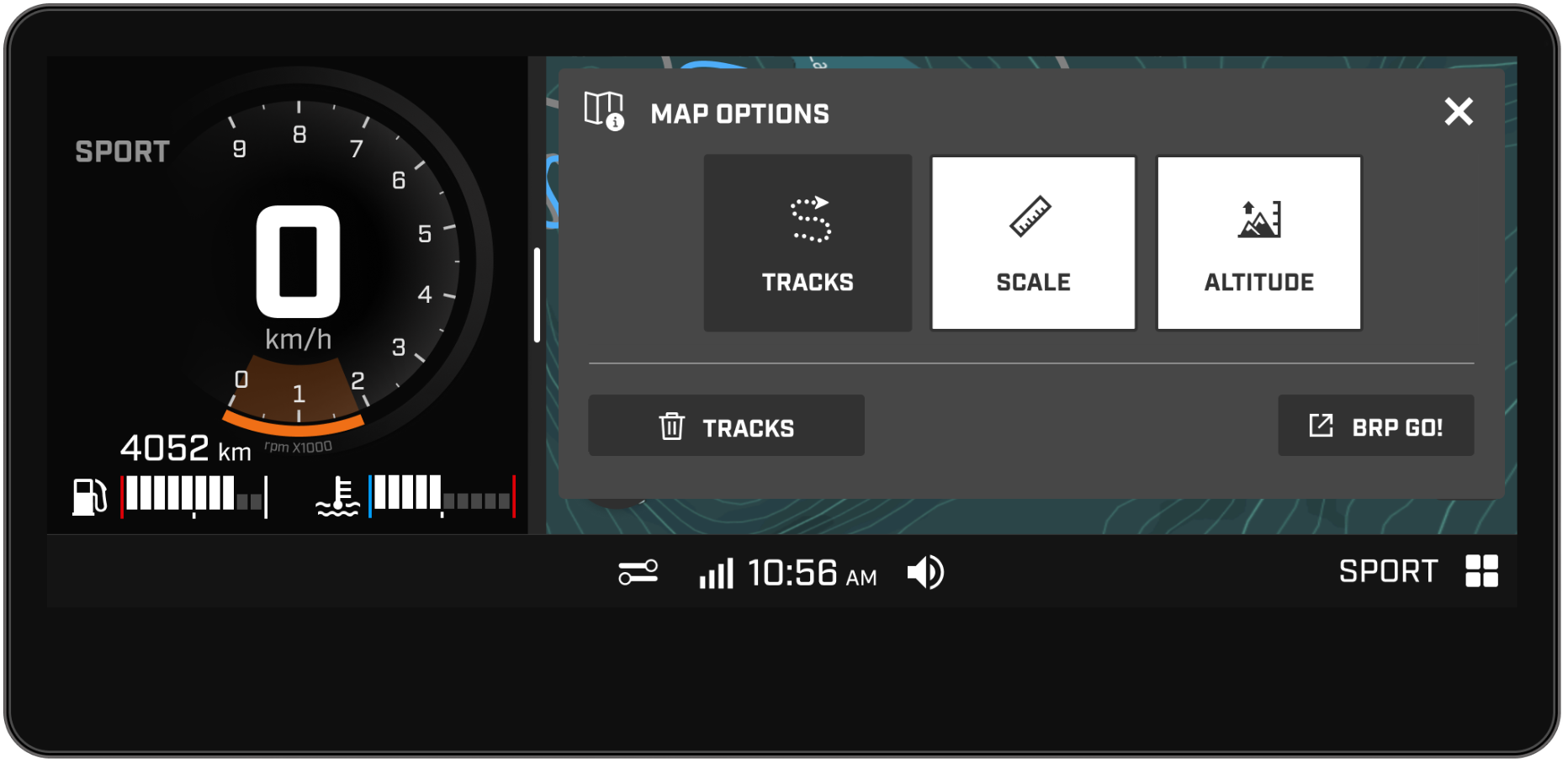 Can-Am built-in GPS map options displayed on the 10.25-inch touchscreen