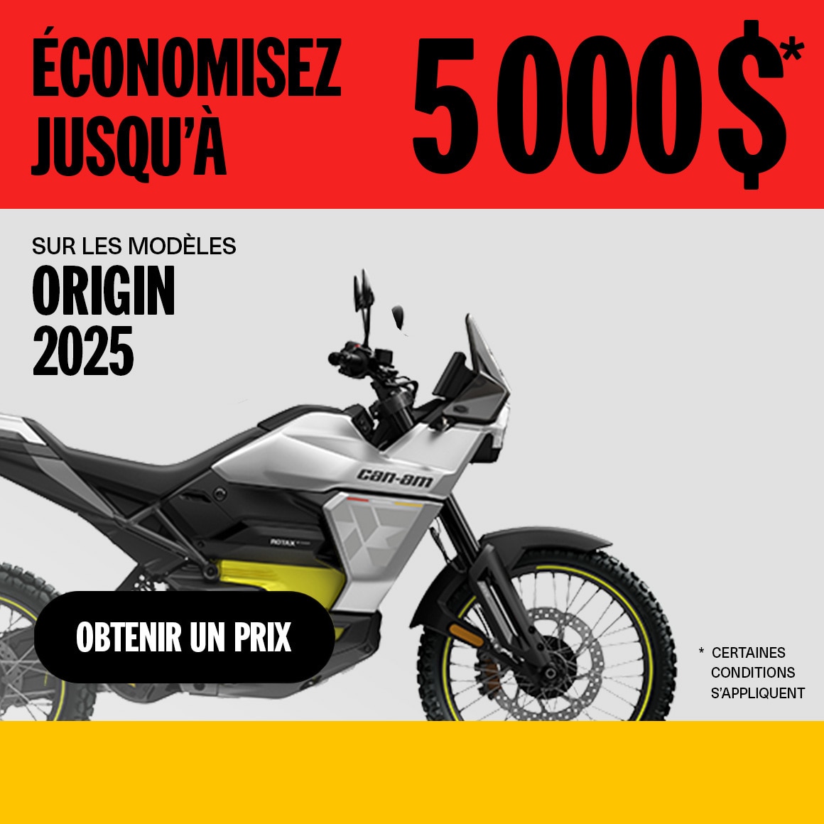 Vente d'entrepôt Can-Am : Économisez jusqu'à 5 000 $ sur les modèles Origin 2025