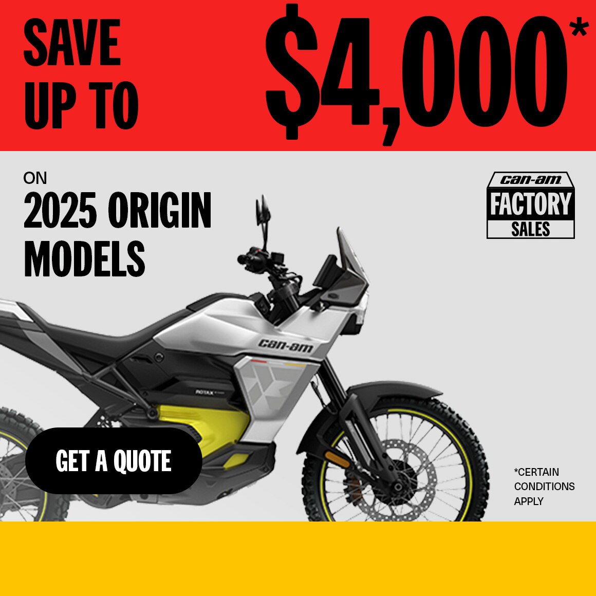 Can-Am Factory Sales : Save up to $4,000 on 2025 Origin Models
