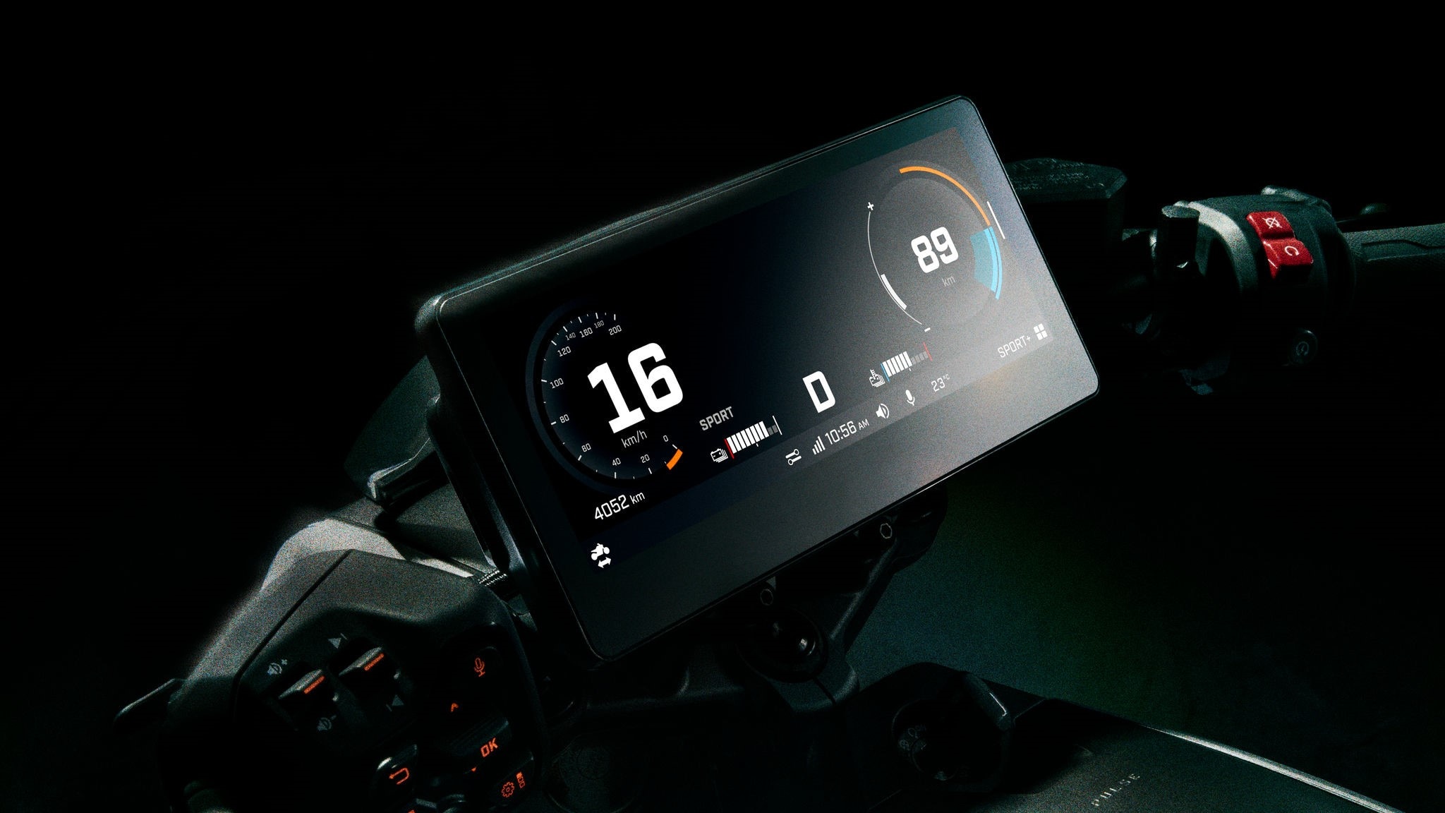 Fully reengineered 10.25" touchscreen display on a Can-Am electric motorcycle
