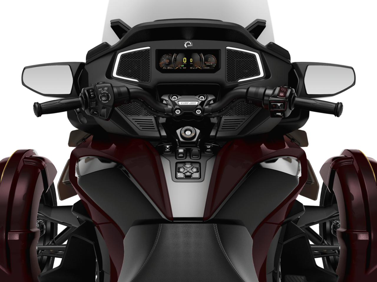3D image of a Can-Am Spyder RT. View form the driver seat