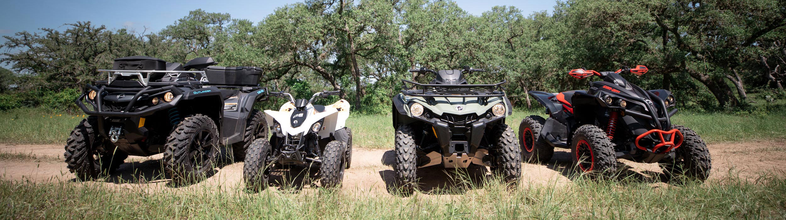 Four different models of Can-Am ATVs