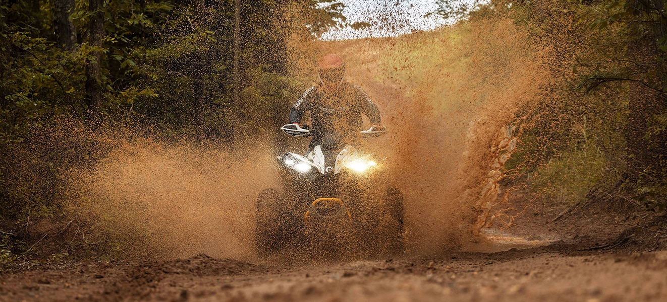 Rider driving a vehicle in dust. 