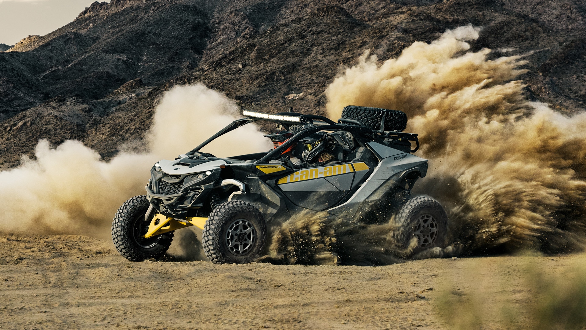 2024 Can-Am Maverick R SxS riding in the dirt