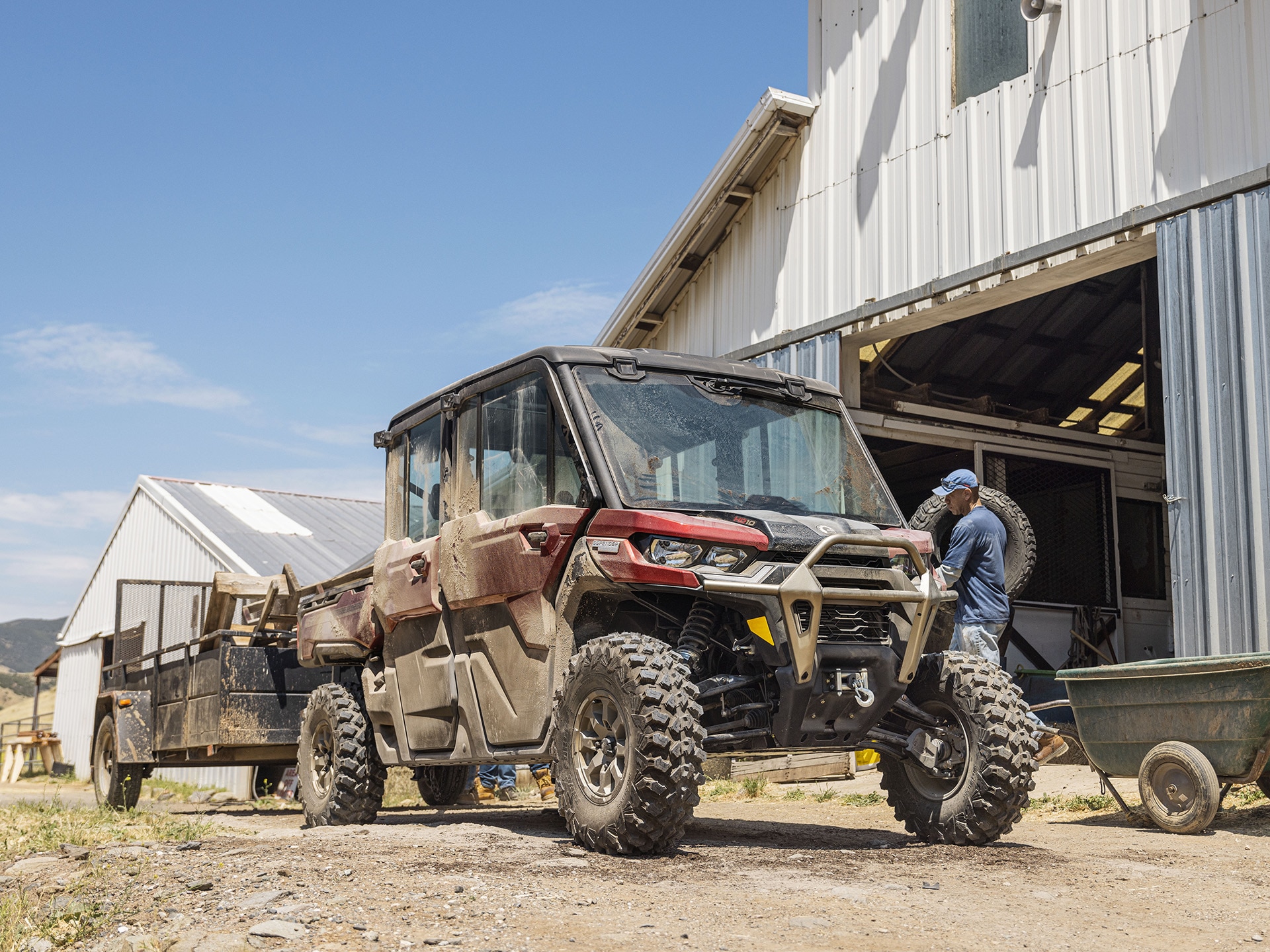 Dusty SxS 2024 Can-Am Defender MAX Limited on a farm