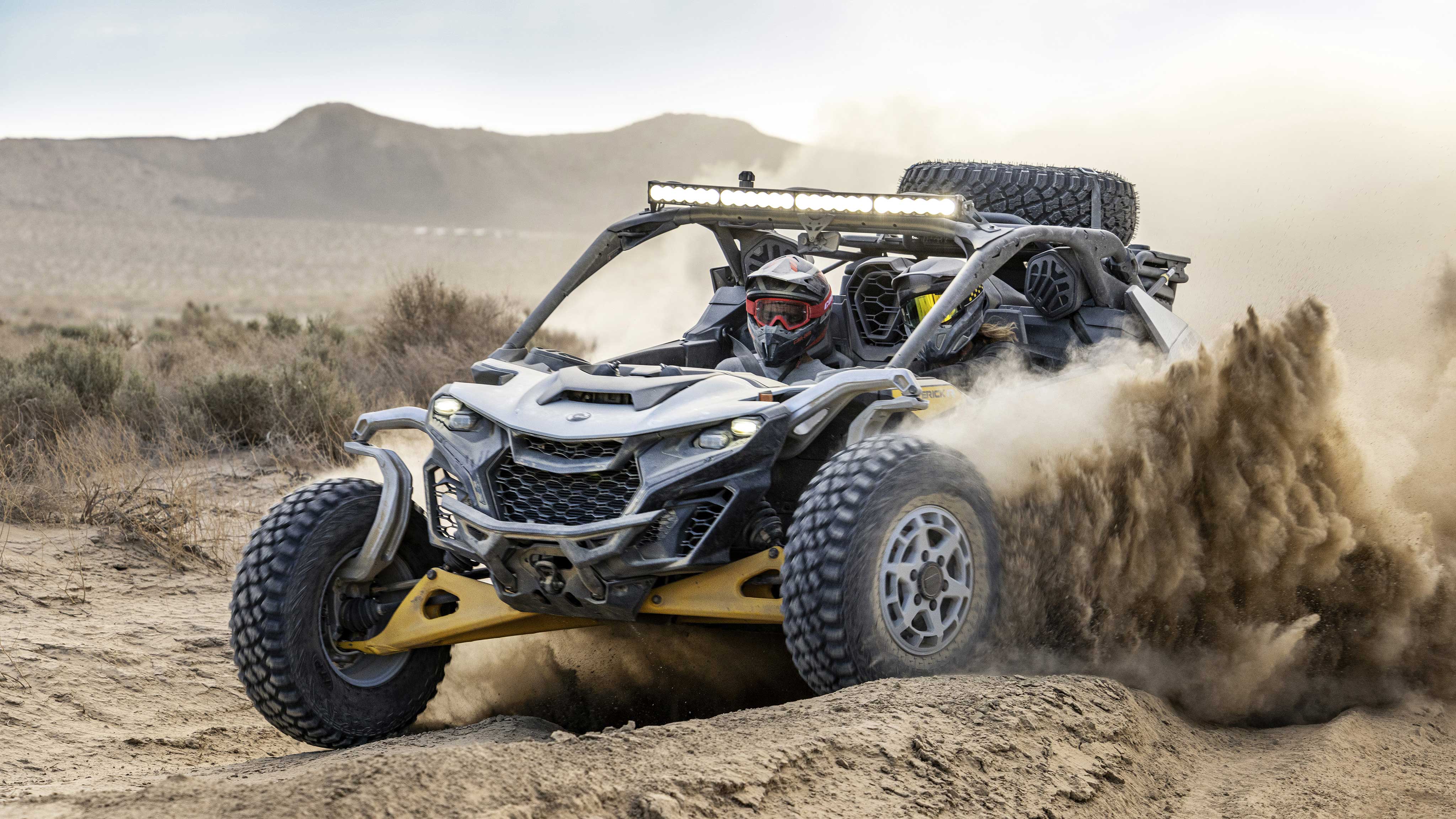 Testing the suspensions of the Can-Am Maverick R in the desert
