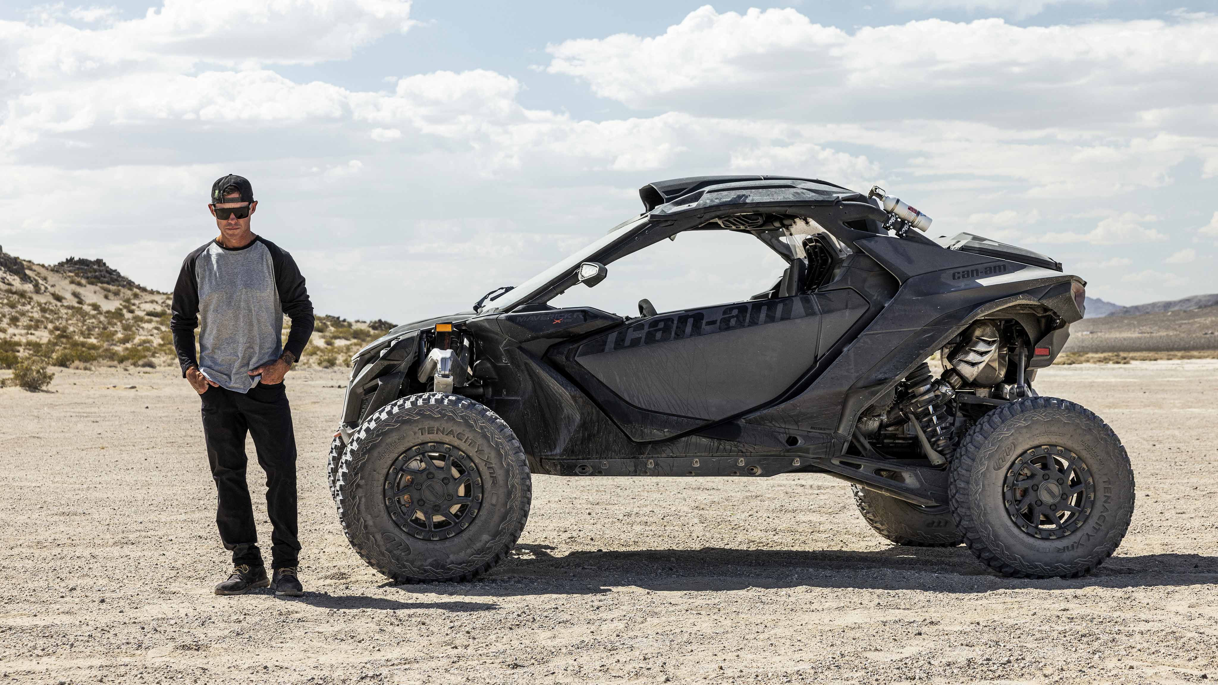 Can-Am Off-Road Ambassador Bryan Deegan in a 2024 Maverick R side-by-side vehicle