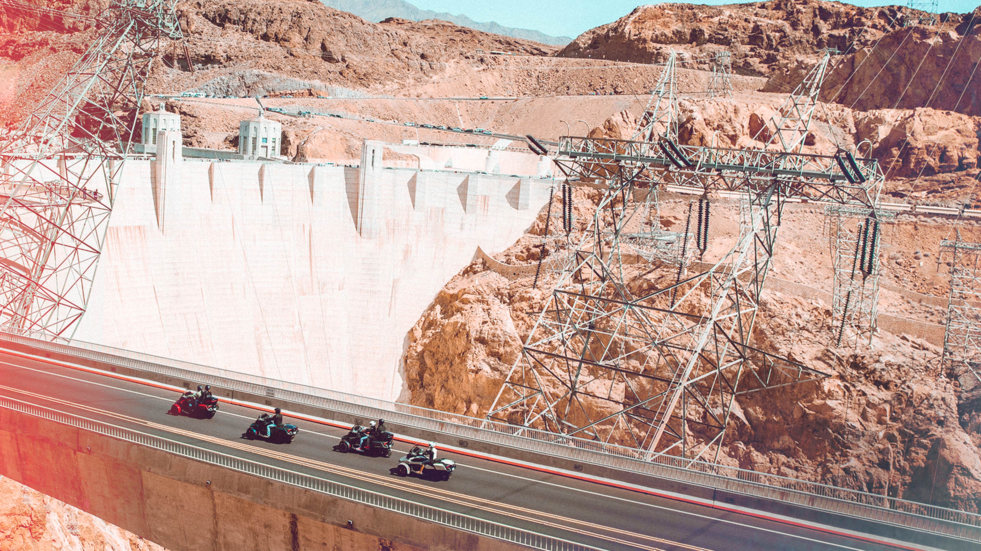 Group of On-Road riders riding near the Hoover Dam