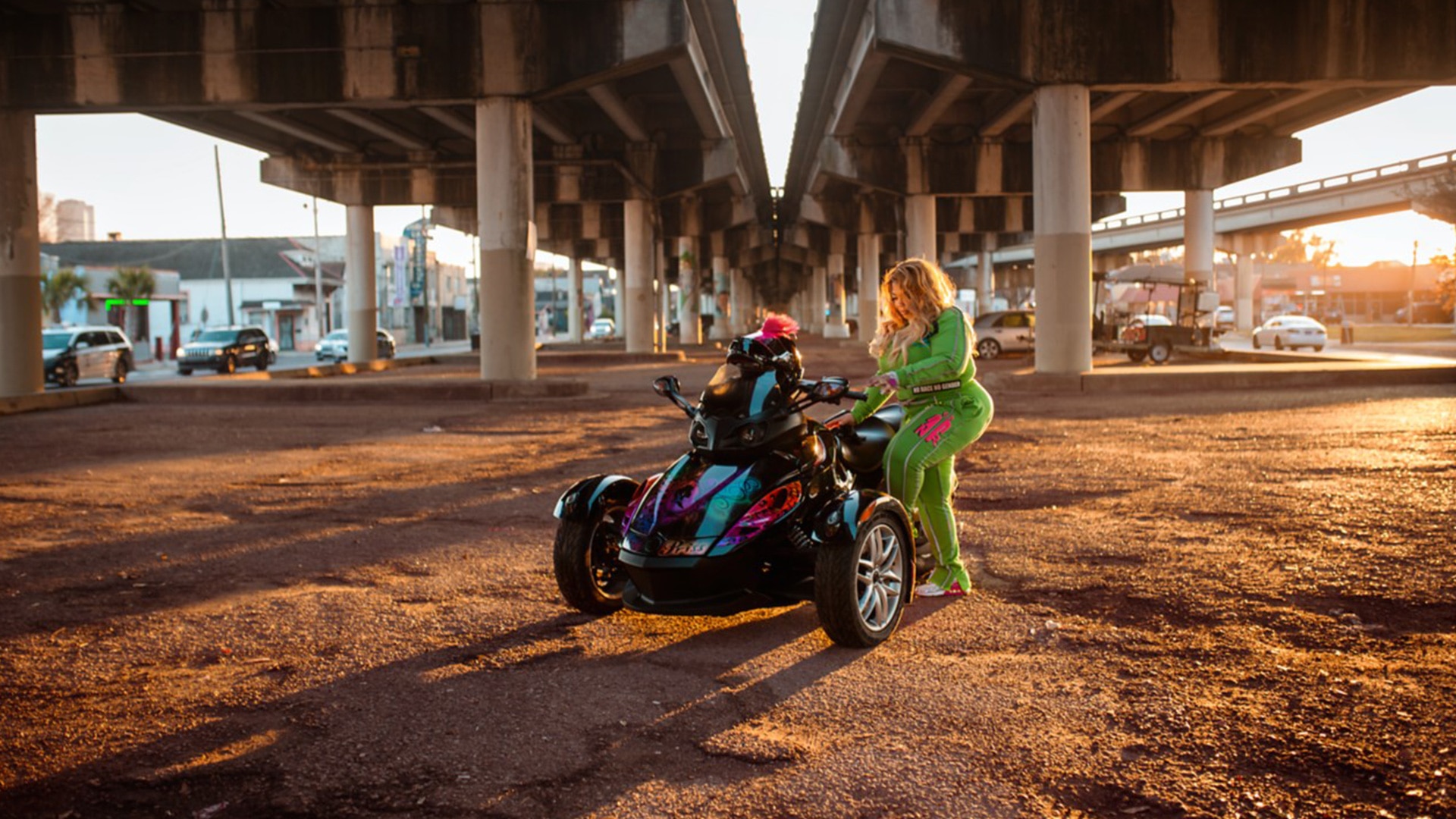 Andrea hopping on her Can-Am Spyder F3