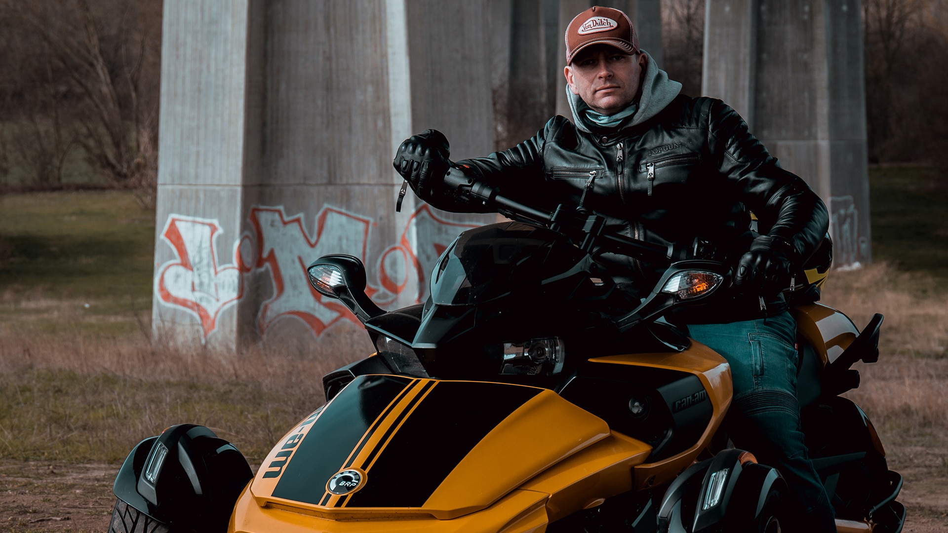 Niko posing on his Can-Am Spyder F3