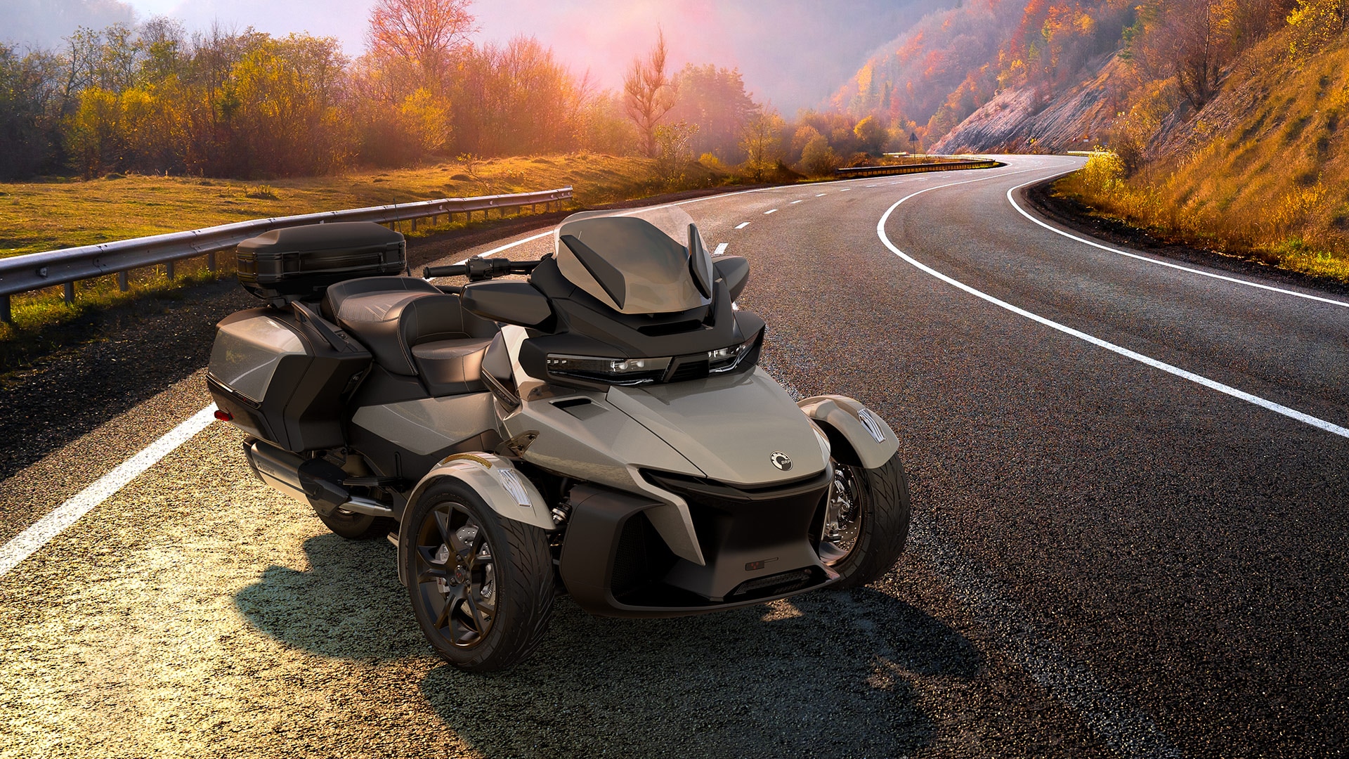 The Can-Am Spyder RT resting by the side of the road