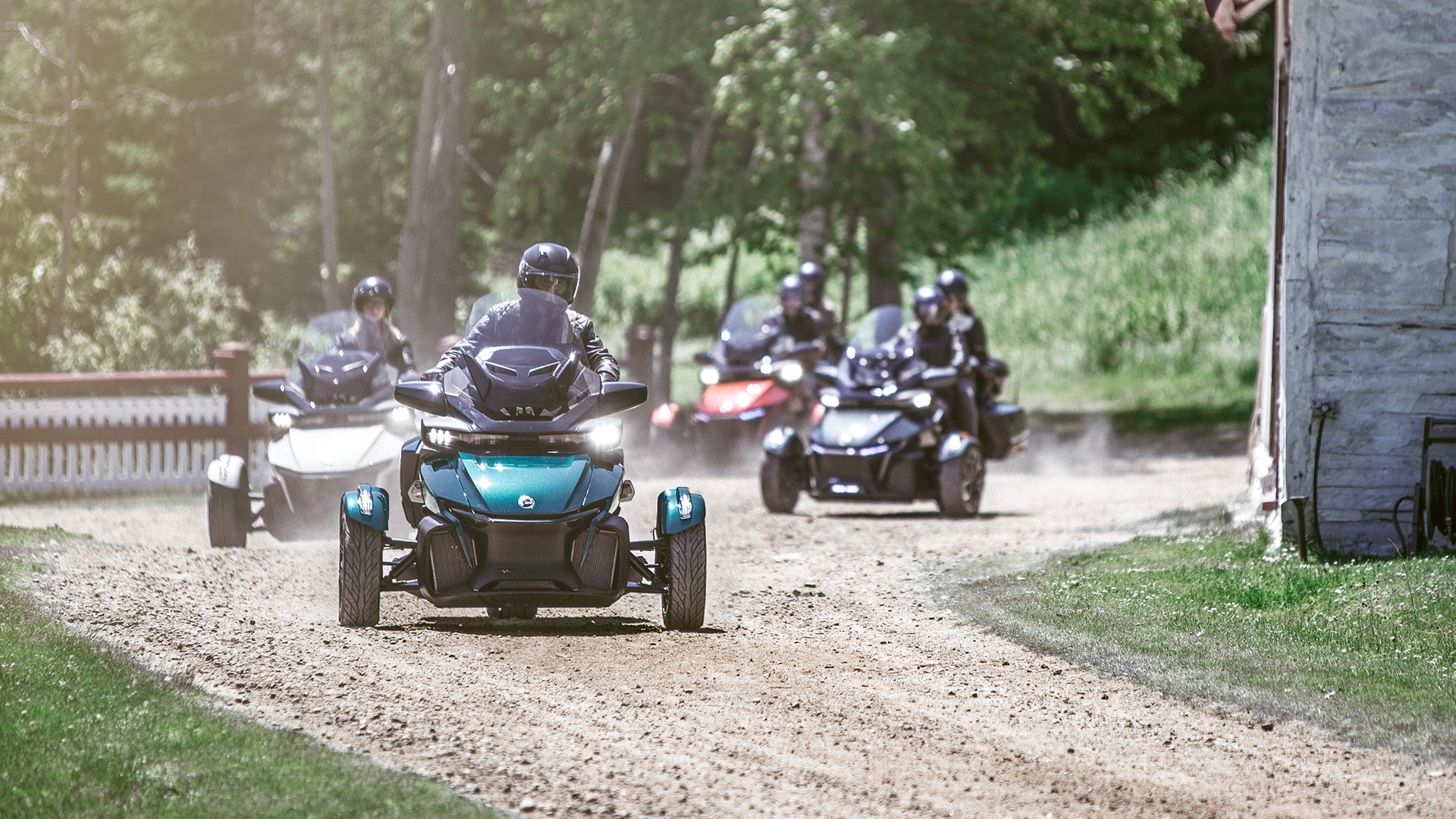 A pack of four Can-Am Spyder RTs riding in a group formation