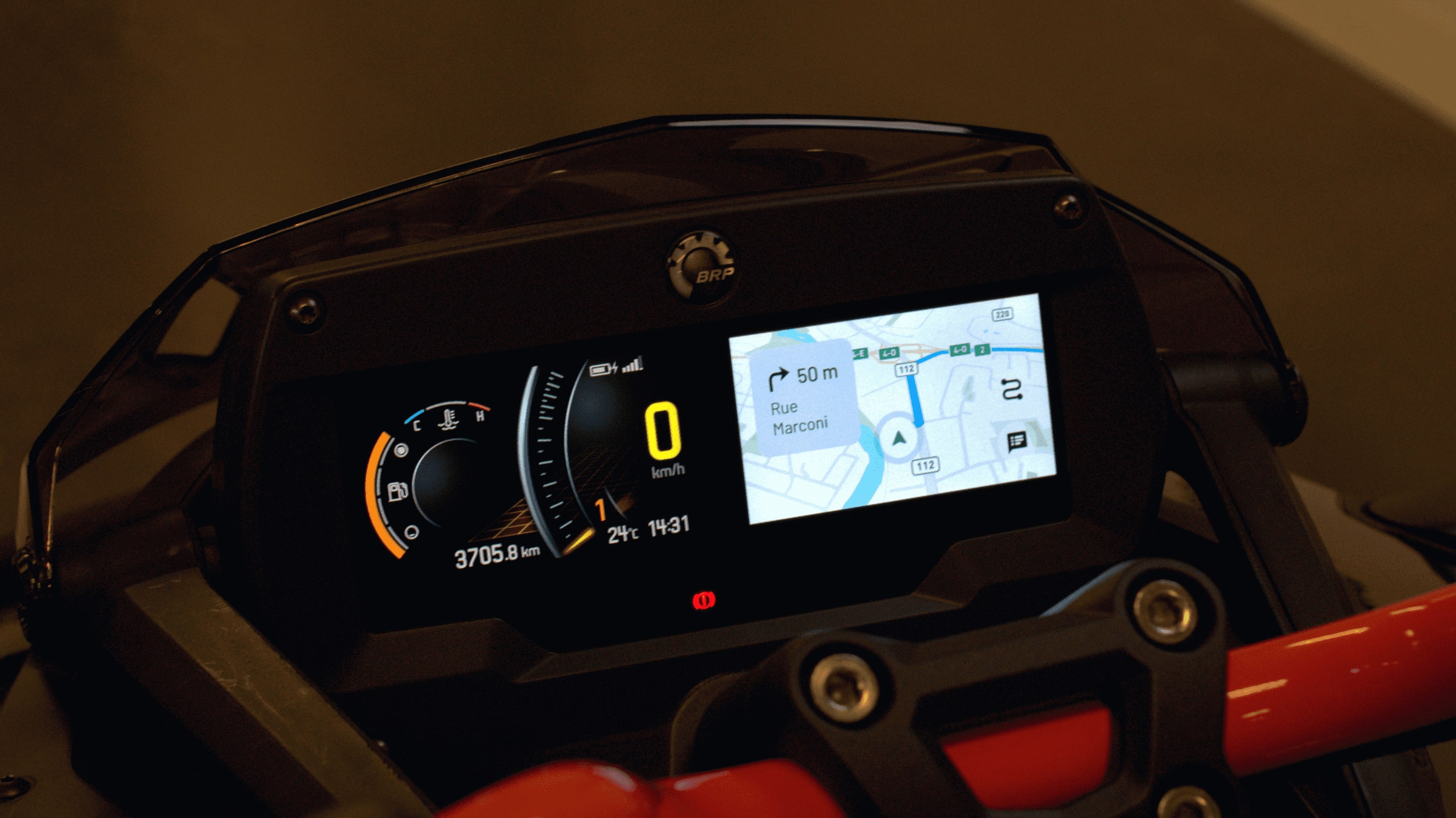 The large 7.8” wide LCD color display on a Can-Am Spyder