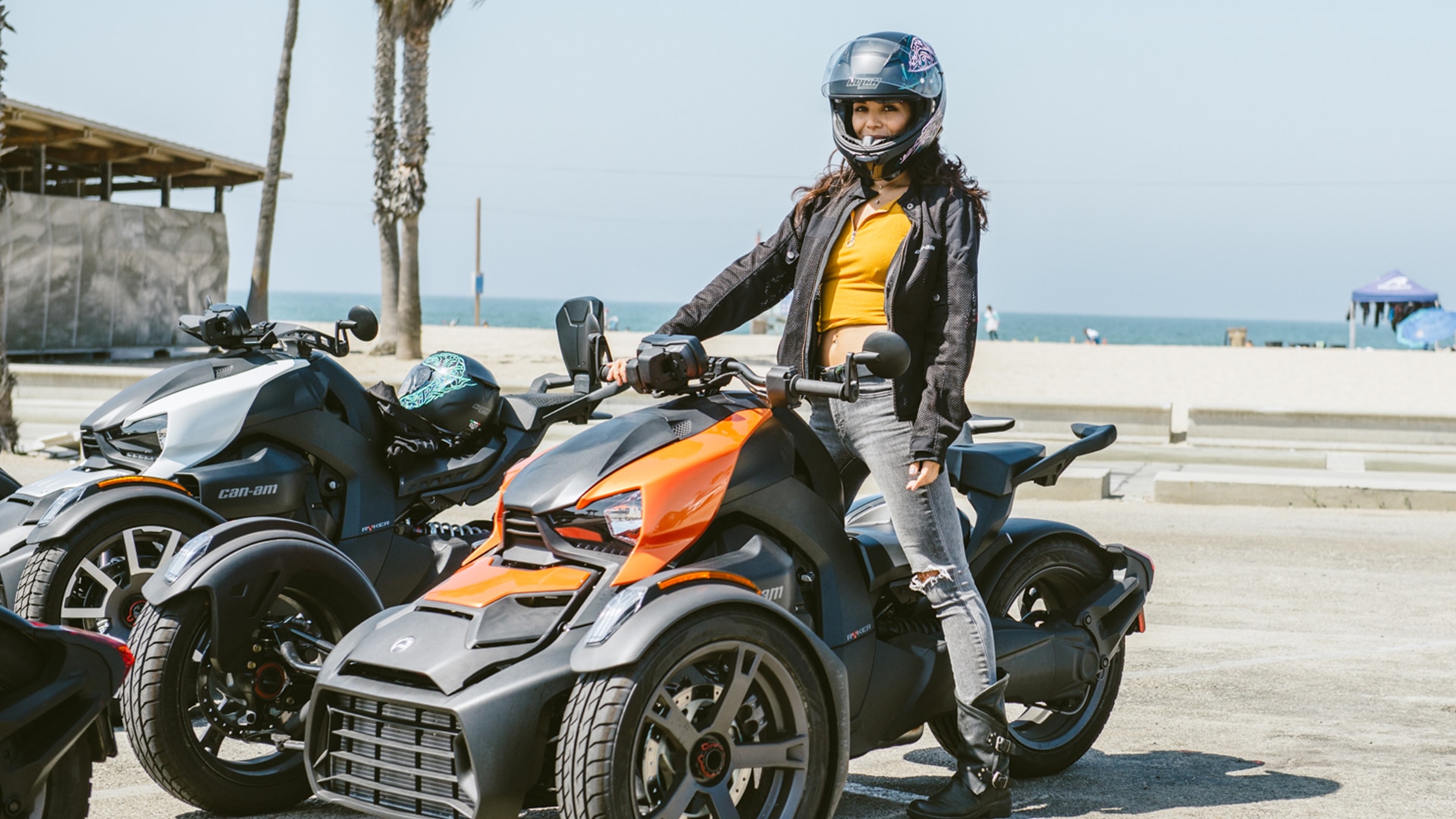 Can-Am On-Road Ambassador Julana Dizon about to leave on a ride with a Can-Am Ryker