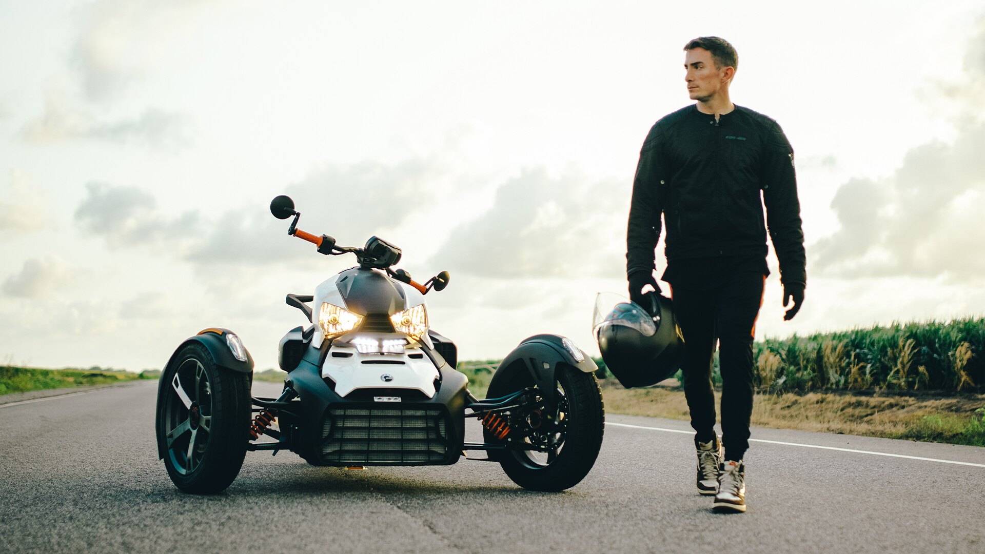 On-Road Ambassador Maxx Chewning is all geared up for a ride on his Can-Am 3-wheel ride