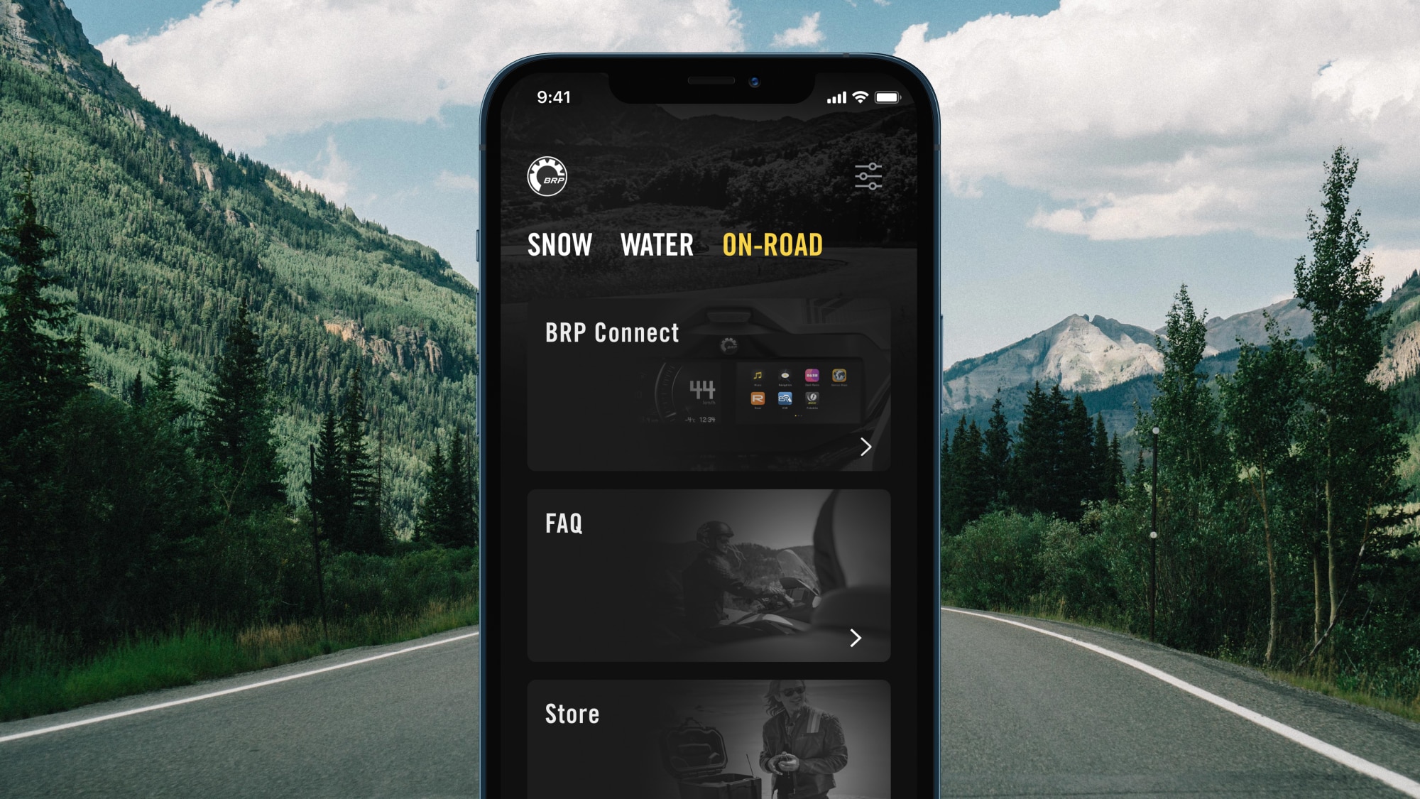 BRP GO! app on the On-Road playground homepage