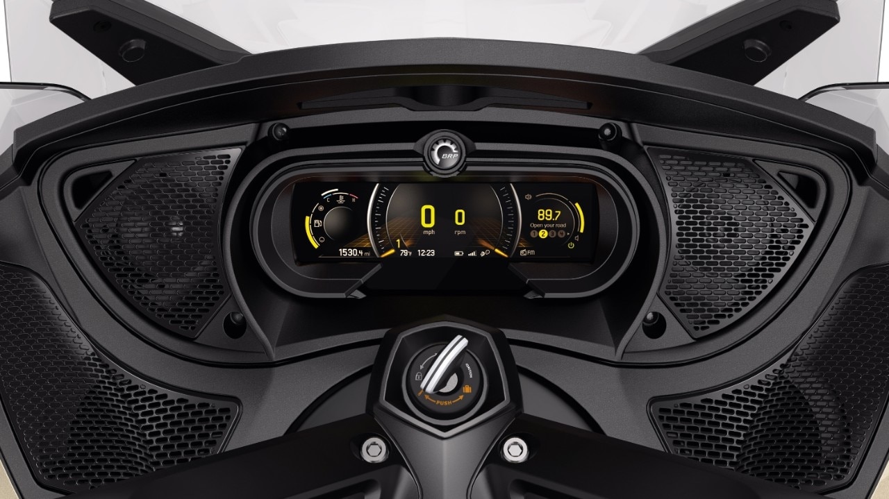 Close-up shot of the Can-Am Spyder's 7.8" wide LCD color display