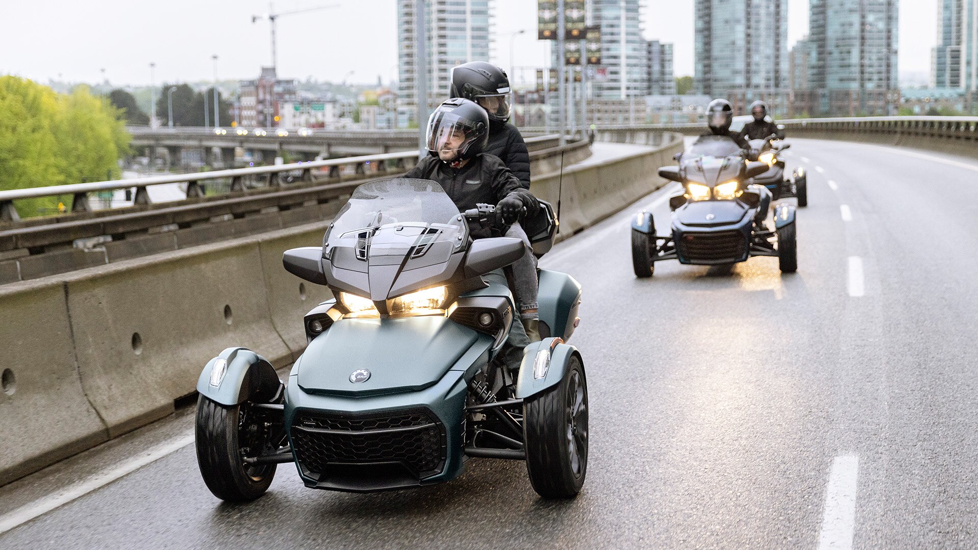 Group of riders driving on the highway with their 2023 Can-Am Spyder