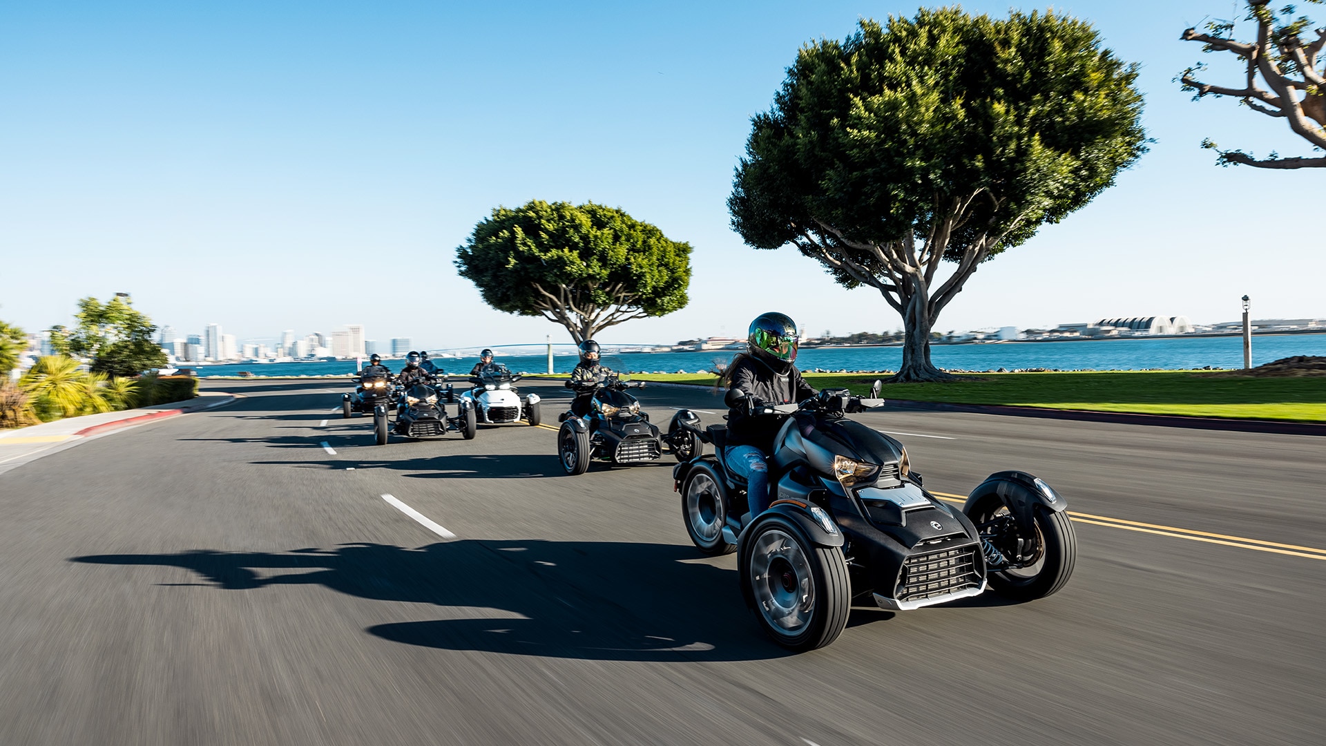 Group or riders on their Can-Am 3-wheelers