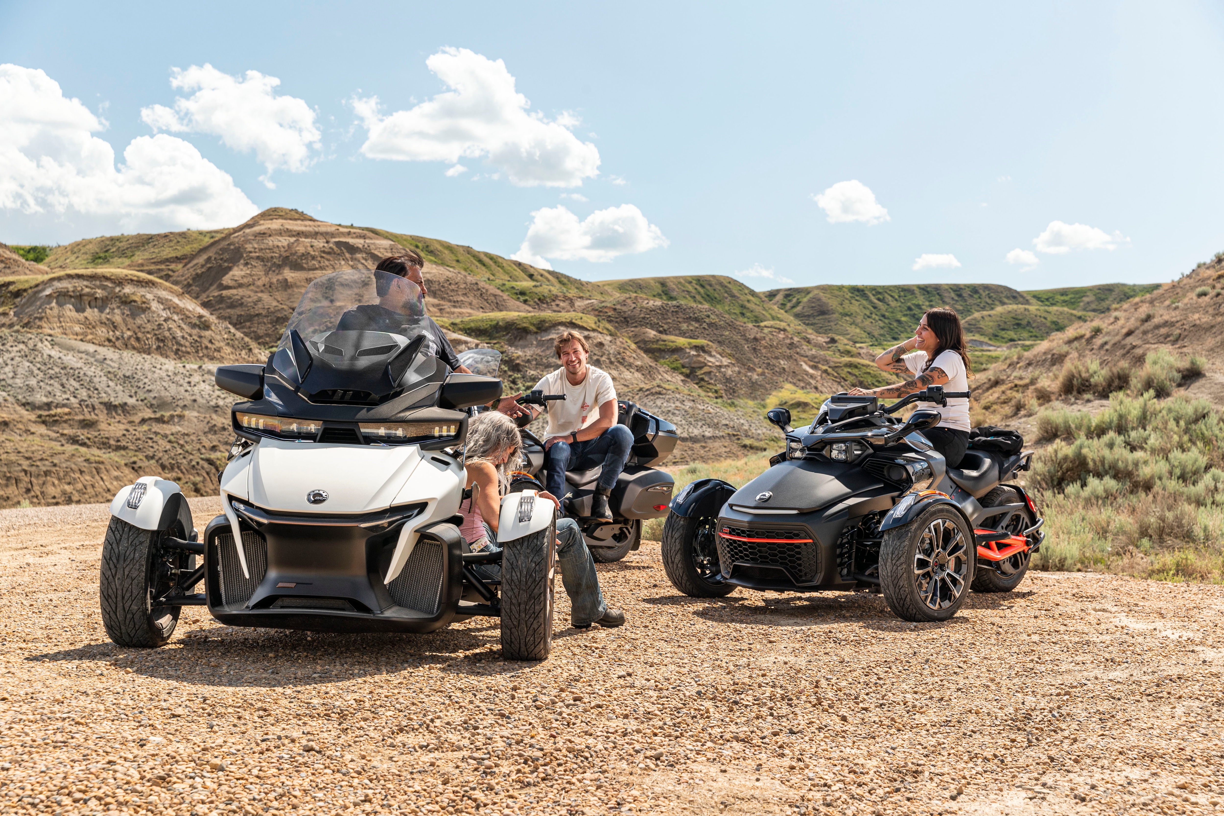 View of three Can-Am Spyder parked in the desert