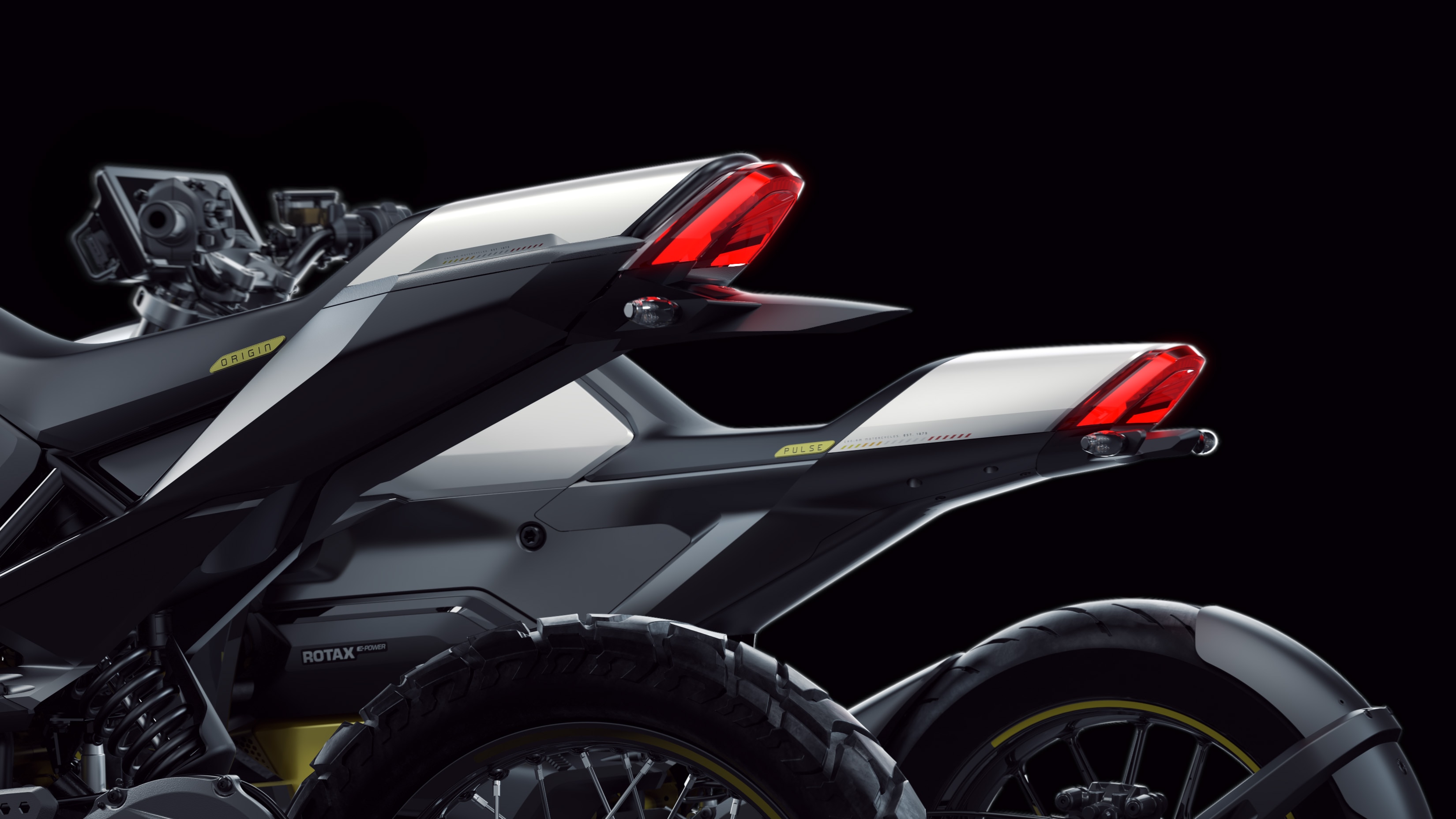 Can-Am Pulse en Can-Am Origin: achteraanzicht van de motorfietsen